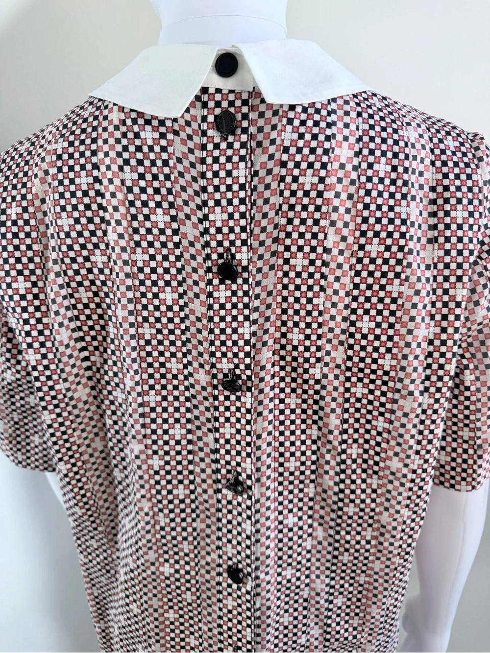 Tory Burch Pink Geometric Short Sleeve Top with White Peter Pan Collar